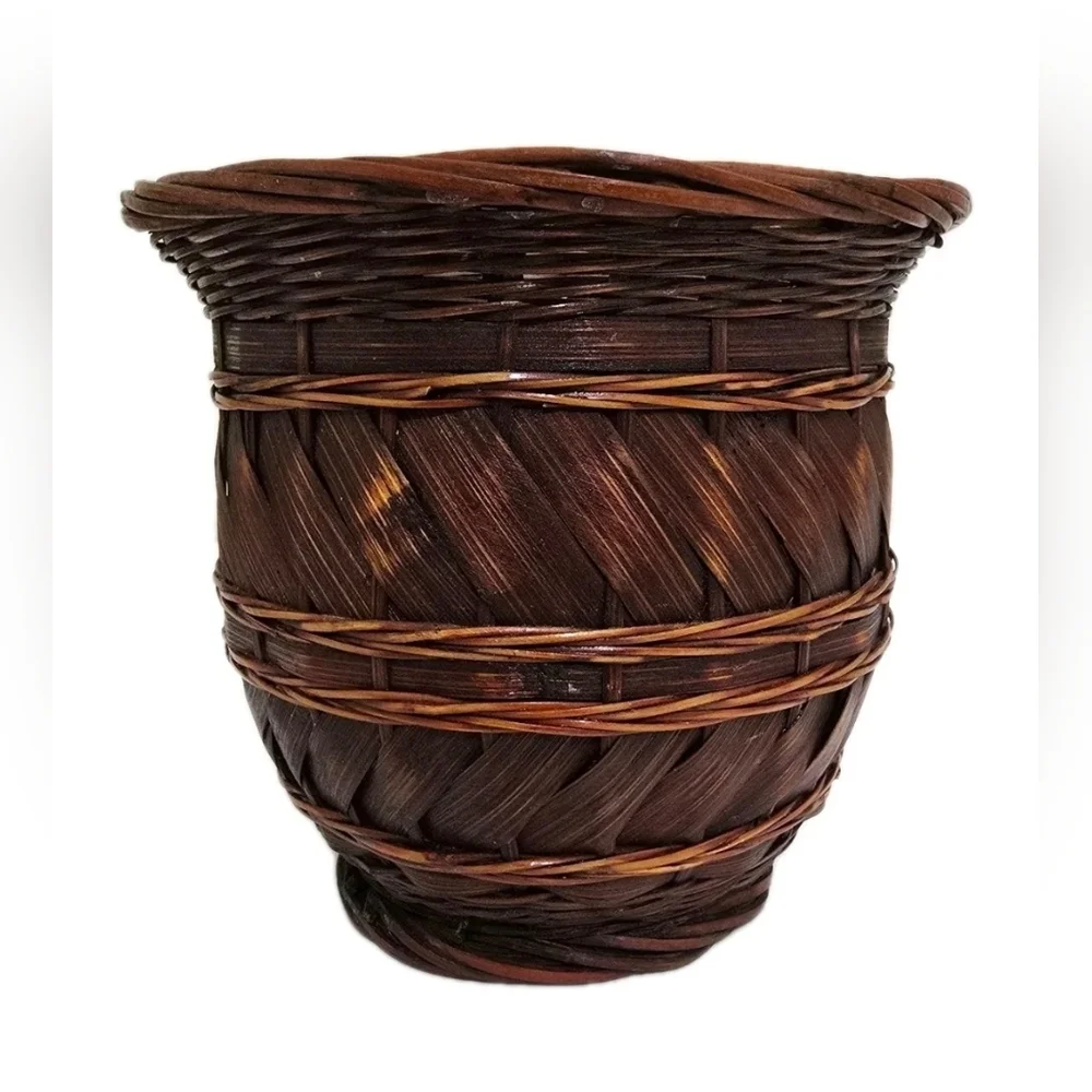 vintage Mini Wicker 5 Inch Planter Vase Rustic Boho Style